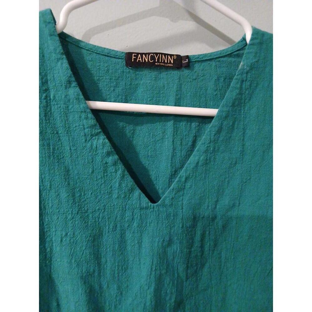 Womens Green Dress Short Sleeve Layered  Size Large Tiered Skirt Fancyinn   #103 - Picture 2 of 5
